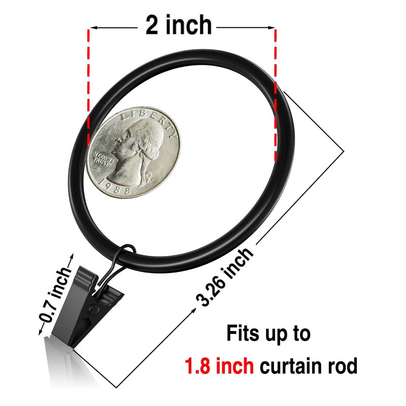 Lansian 20Pack Curtain Rings with Clips, Drapery Clips for Curtain, Drapery Rings with Clips for Hanging Drapery Drapes Bows, 2 inch Interior Diameter, Fits up to 1.8in Curtain Rod, Vintage Black - Image 2